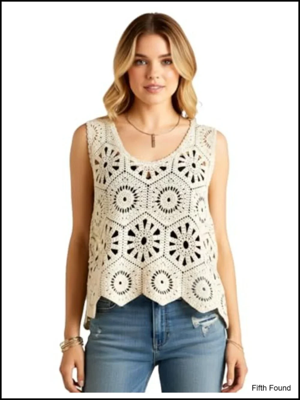 Women Boho Cotton Crochet Sweater Vest Floral Lace Sleeveless Summer Beach